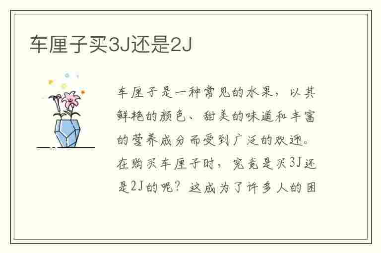 车厘子买3J还是2J(车厘子买3J还是2J划算)